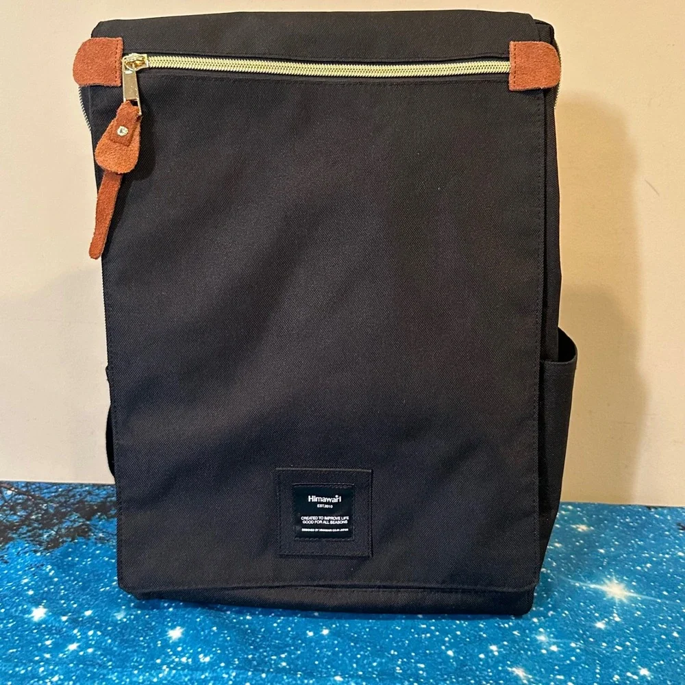 Himawari Black Canvas Laptop Backpack Gold Hardware Travel School Bag Women